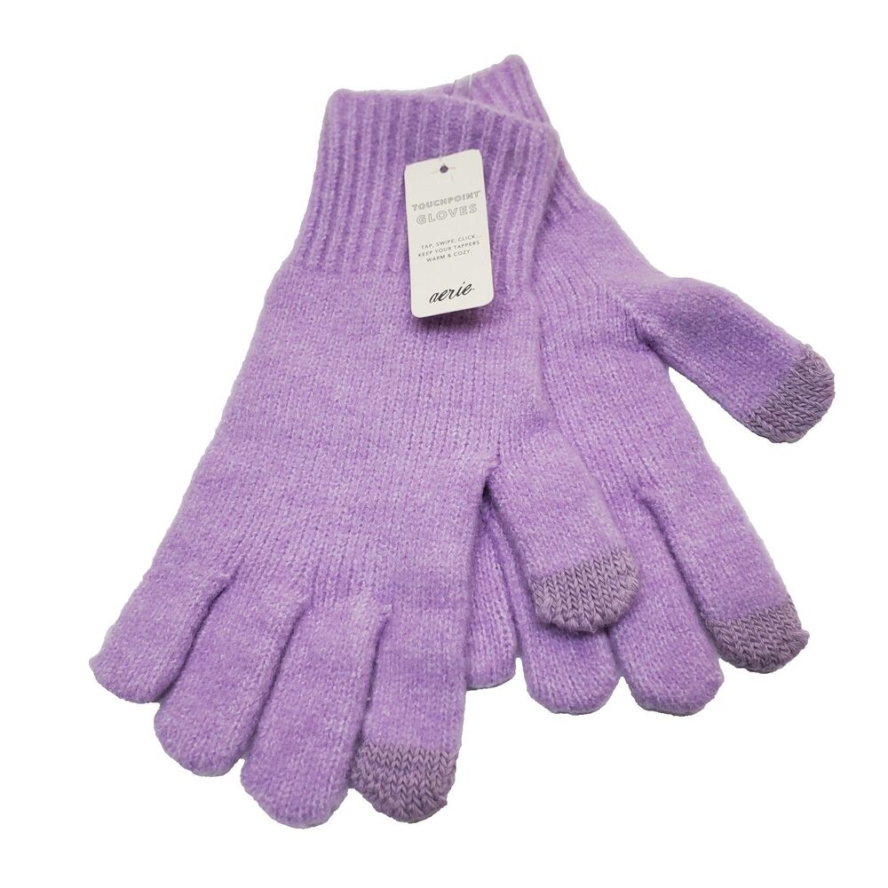 AERIE Touchpoint Gloves Women One Size NWT Soft Knit Touch Screen Phone Violet